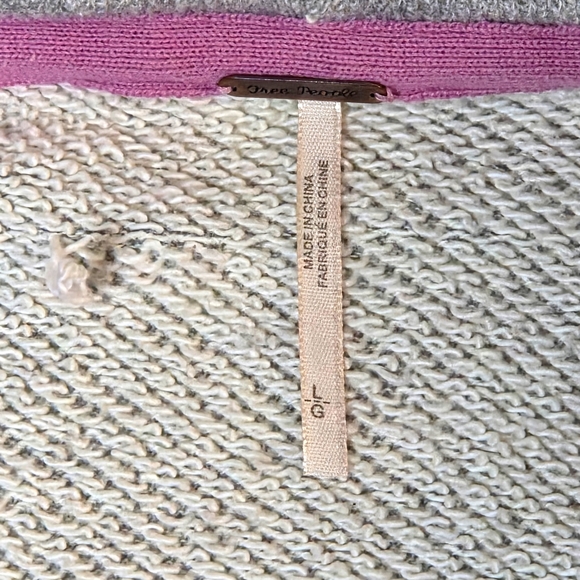 Free People Fuzzy Cropped Oversized Half Zip Soft Hoodie Pink Gray Large - Picture 9 of 11